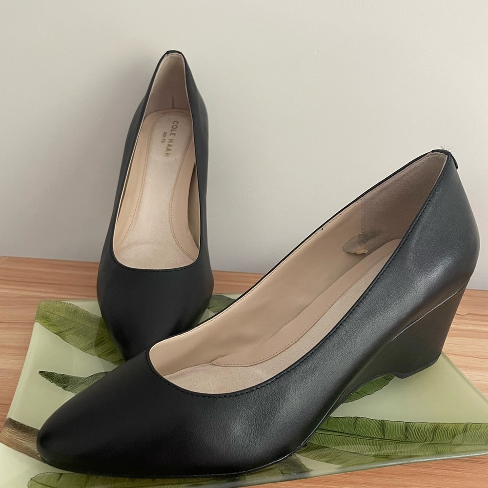 Cole Haan Black Leather Wedge Shoes